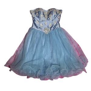 Prom Blue Embroidered Tulle Strapless Homecoming Dress – No Size Small
